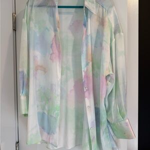 Zara Green and White Button-Up Shirt